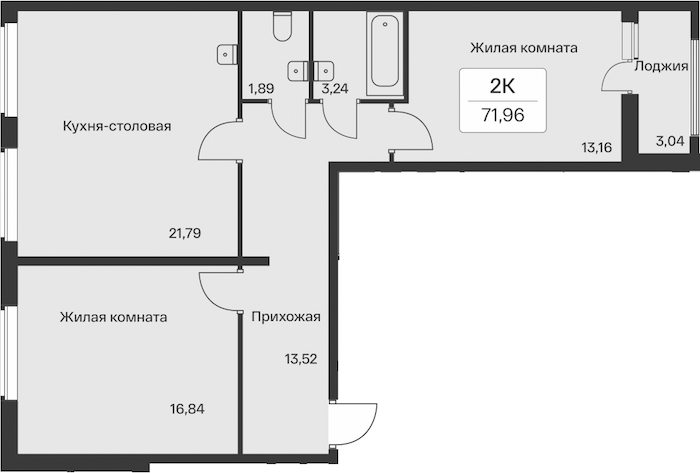 2-комнатная квартира 71.96 м², 11/11 эт., ЖК «Расцветай в Янино»